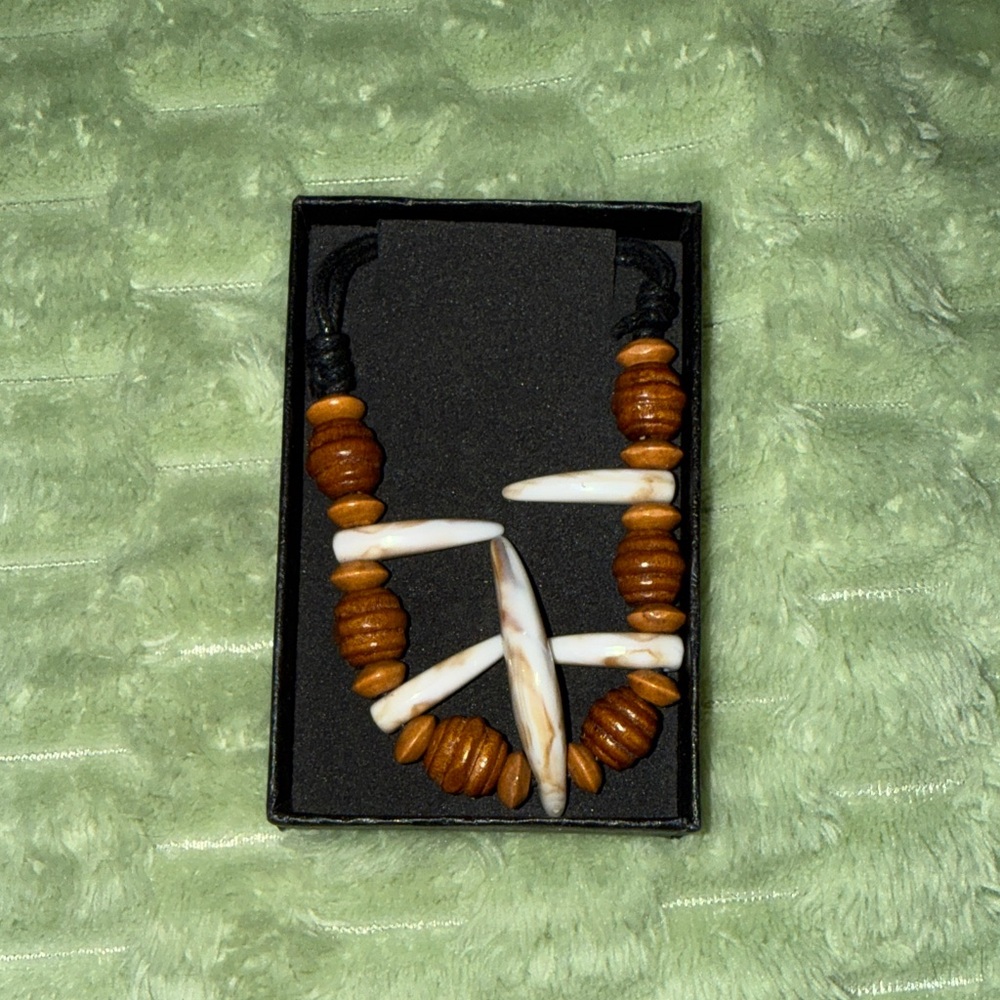 Brown and White Beaded Necklace